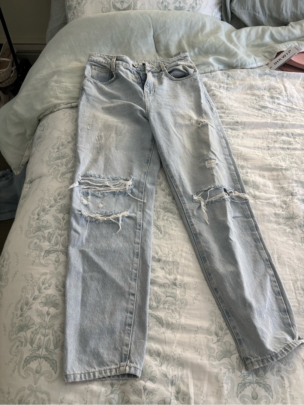 Zara Light Wash High-Rise Distressed Jeans